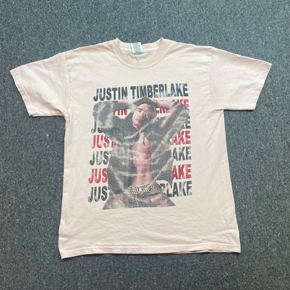 Jerzees Justin Timberlake Pink Tour 2007 Sz M Mens Pink Y2K Pop Concert TShirt